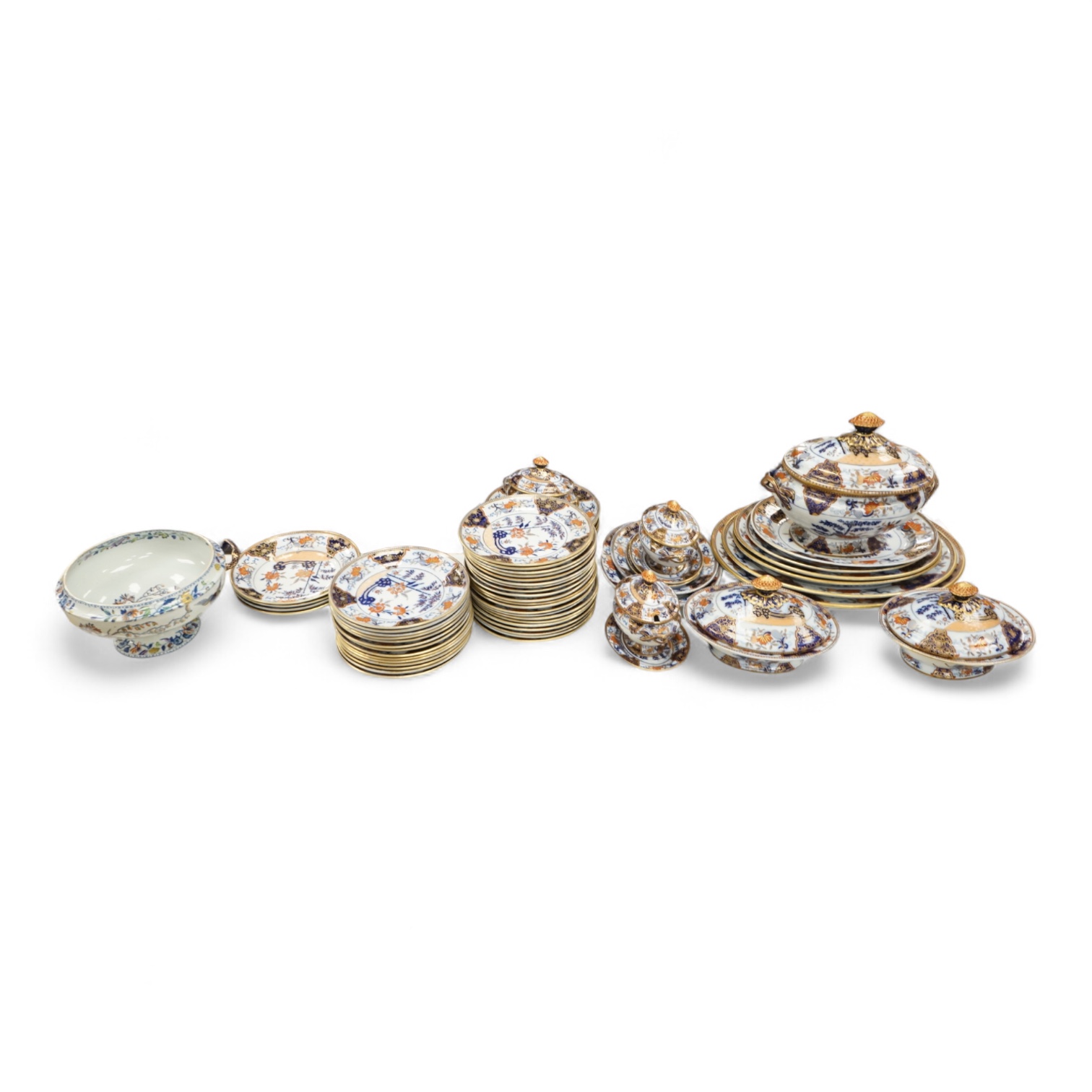 A Victorian Davenport dinner service to include tureens, dinner plates and soup bowls, largest 52cm wide
